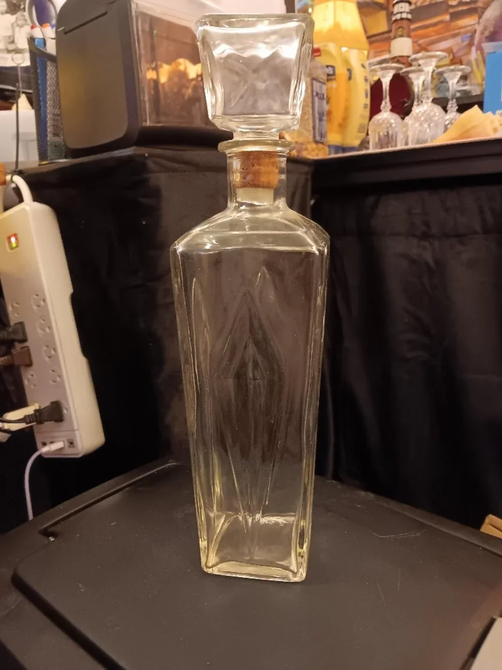 Collectable Liquor bottle, decanter, with square cork top, VERY Vintage !!